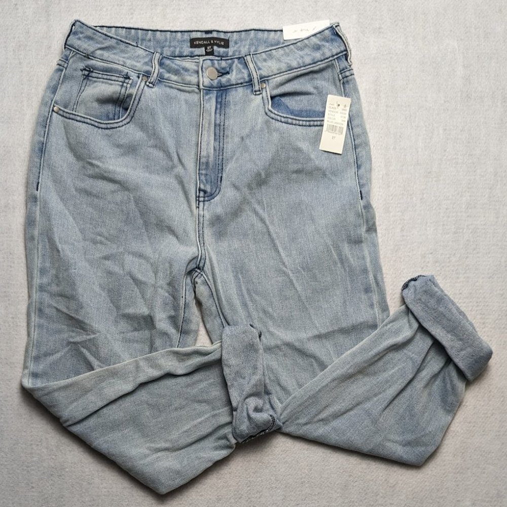 NEW Kendall Kylie Retro Mom Jeans Size 27 High Rise Blue Denim Cuffed Pockets